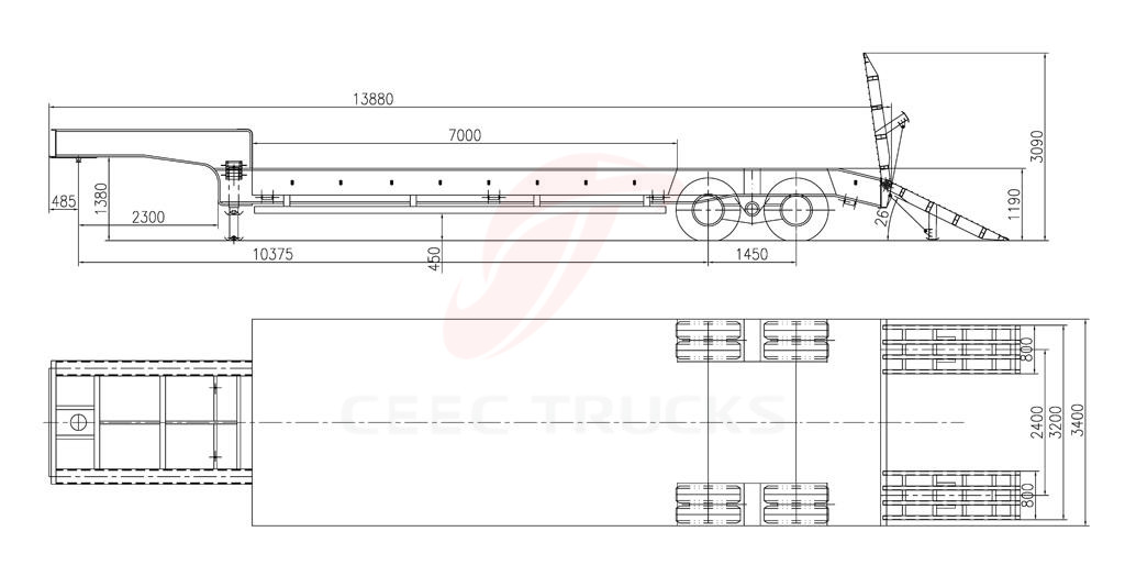 2 axle low bed semitrailer drawing