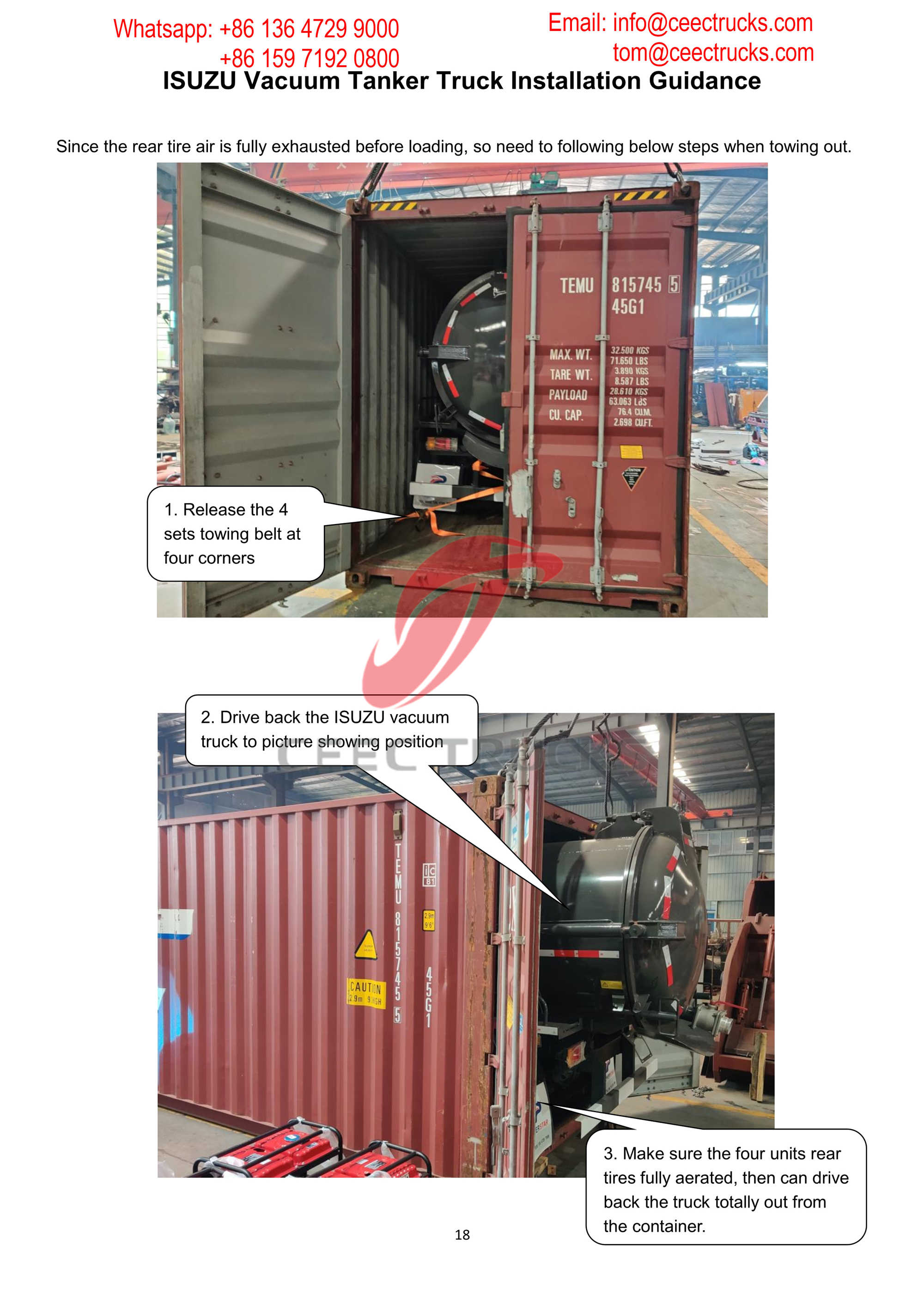 How to delivery ISUZU vacuum truck by 40ft Shpping Containers