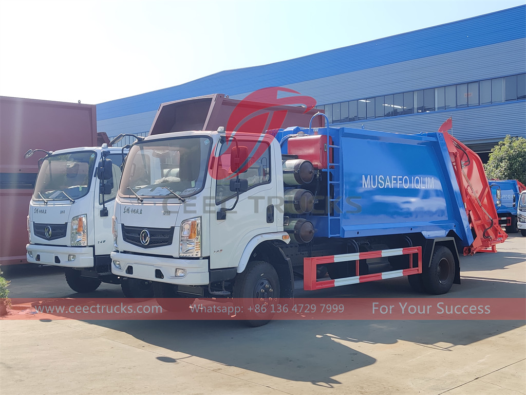 تصدير شاحنة القمامة الضاغطة DONGFENG CNG 6cbm
