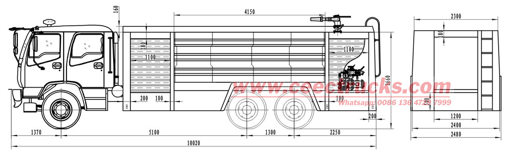 Technical drawing for HOWO 6x4 fire truck