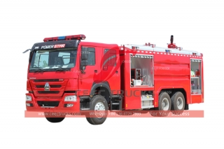 HOWO 6 × 4 رغوة الماء والشاحنة الجافة شاحنة مكافحة الحرائق مجتمعة